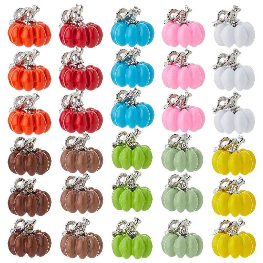 7408 30Pcs 10 Colors Spray Alloy Charms Halloween 3D Orange Pumpkin Charms